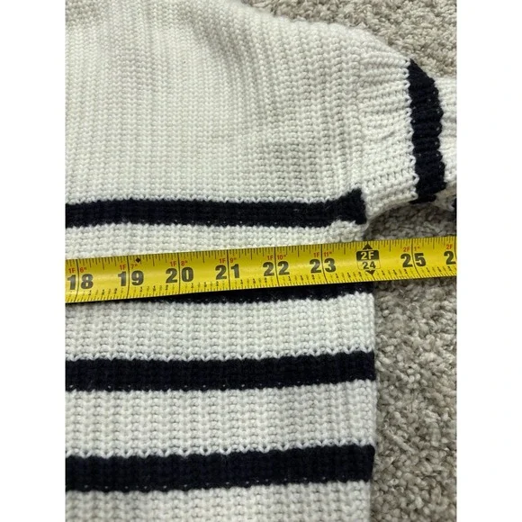 Sezane Ivory and Black Striped Button Henley Sweater - Picture 6 of 16